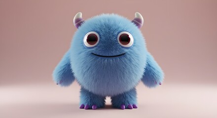 Fototapeta premium Lindo personaje de dibujos animados 3D de monstruo peludo azul 