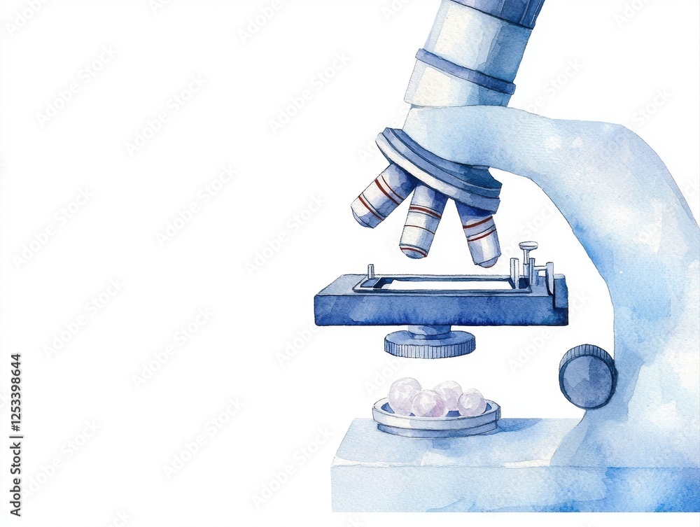 Poster scientist examining samples in laboratory with microscope and test plates