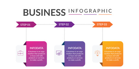 Modern Business Infographic Design Template with 3 Step timeline journey.