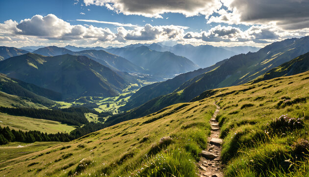 Le sentier escarp&eacute; qui serpente &agrave; travers le paysage montagneux pittoresque