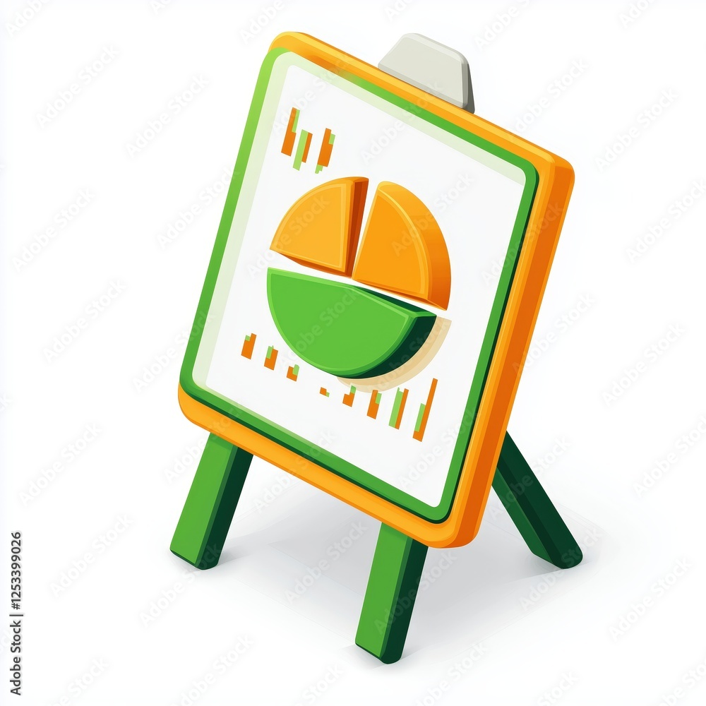 Poster a colorful presentation board with a pie chart displays business or statistical data. the stand is l