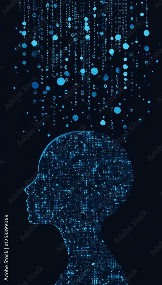 Aufkleber digital mind abstract head silhouette with motherboard patterns and binary code on dark background