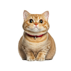 Fototapeta premium Adorable Ginger Cat with Red Collar and Bell, Sitting and Looking Up