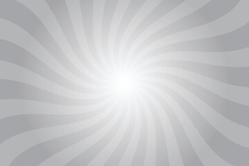 Matte silver gray background with white sun ray. Swirl sun ray lines starburst. Abstract texture with light of sunburst. Radial beam of sunlight. Retro background with flash. Design of sunbeam.