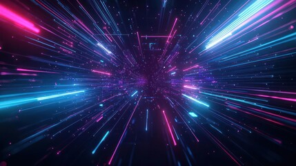 Fototapeta premium Abstract Neon Lights Background with Dynamic Motion and Particles