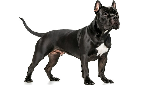 The dog appears to be a pit bull, and it has a muscular build. generated using AI