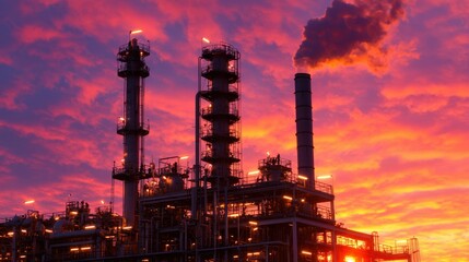 Fototapeta premium Industrial plant at sunset