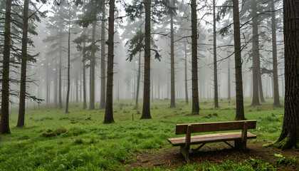 Le banc dans la for&ecirc;t myst&eacute;rieuse