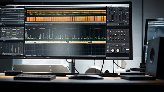 Sound editing program on a computer in a music studio.