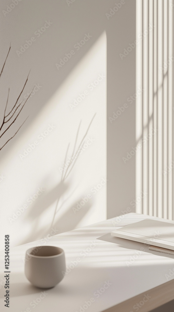 Aufkleber create a realistic photograph of ok a minimalist workspace with scandinavian design elements, a whit