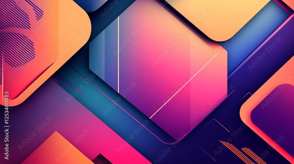 Poster abstract geometric shapes with vibrant colors creating a dynamic background pattern