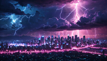 Le ciel orageux au-dessus d'une ville futuriste