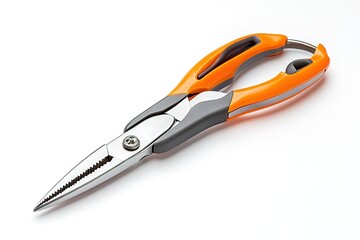 Bold Orange and Gray Ship's Pliers: A Close-Up Studio Shot of Sturdy, Durable Maritime Tool. Perfect for nautical themes, industrial design projects, and DIY repair imagery. High-resolution image     