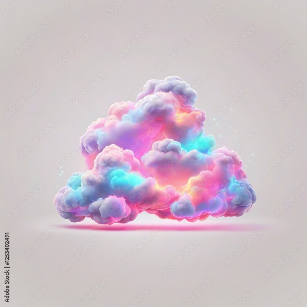 Poster clouds glowing and colorful as a rainbow. cloud computing concept