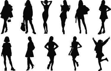Modern Elegant Black & White Fashion Model Silhouette Set.