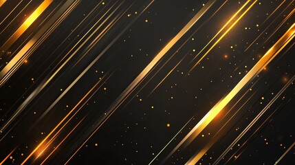 Golden streaks illuminate a dark backdrop, creating a dynamic, luxurious feel. Shimmering specks add depth. Abstract design concept with elegance and light.