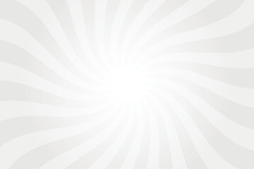 Platinum gray background with white sun ray. Swirl sun ray lines starburst. Abstract texture with light of sunburst. Radial beam of sunlight. Retro background with flash. Design of sunbeam.
