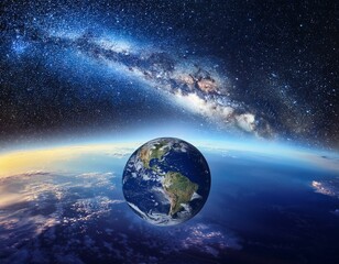 Obraz premium 元のファイル名 : Firefly 宇宙の果てに浮かぶ地球と、天の川に溶け込む星々