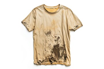 Grungy Tan T-Shirt: Worn, Dirty, Textured Fabric Close-Up. Perfect for grunge, vintage, distressed, and urban designs. Showcasing authentic wear and tear, ideal for fashion, textile, and apparel      