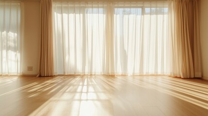 Sunlight streams through sheer curtains in a modern home interior