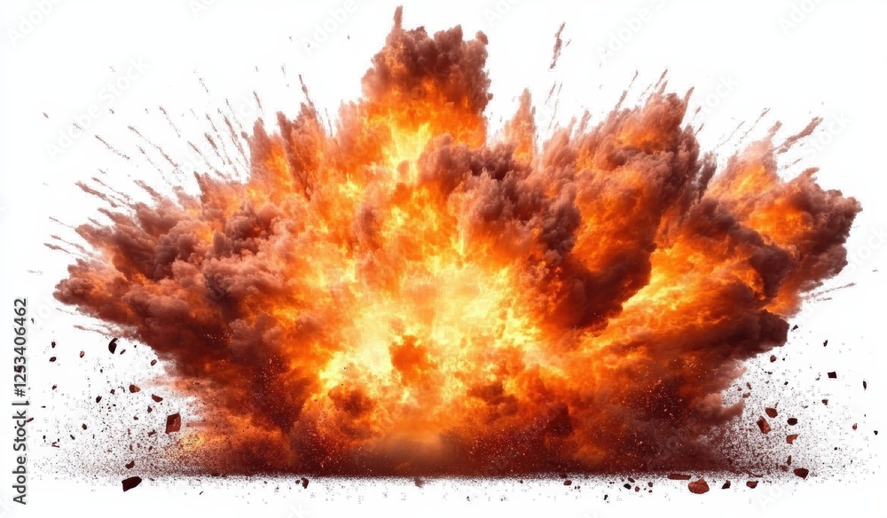 Aufkleber realistic explosion on white background capturing the power and energy of a detonation with smoke an
