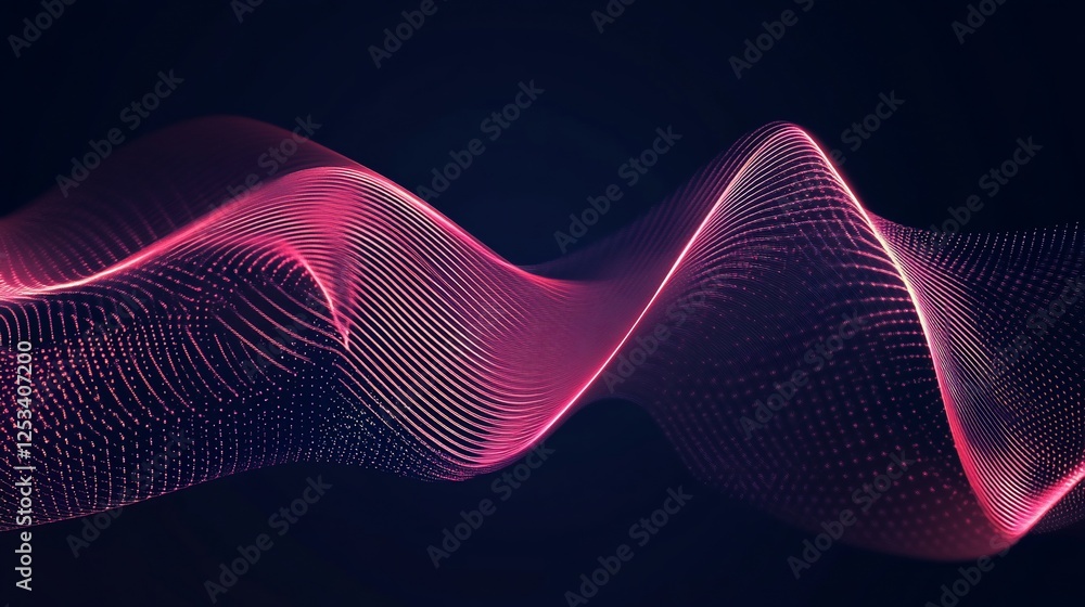 Poster abstract pink wave design on dark background with light gradient effect