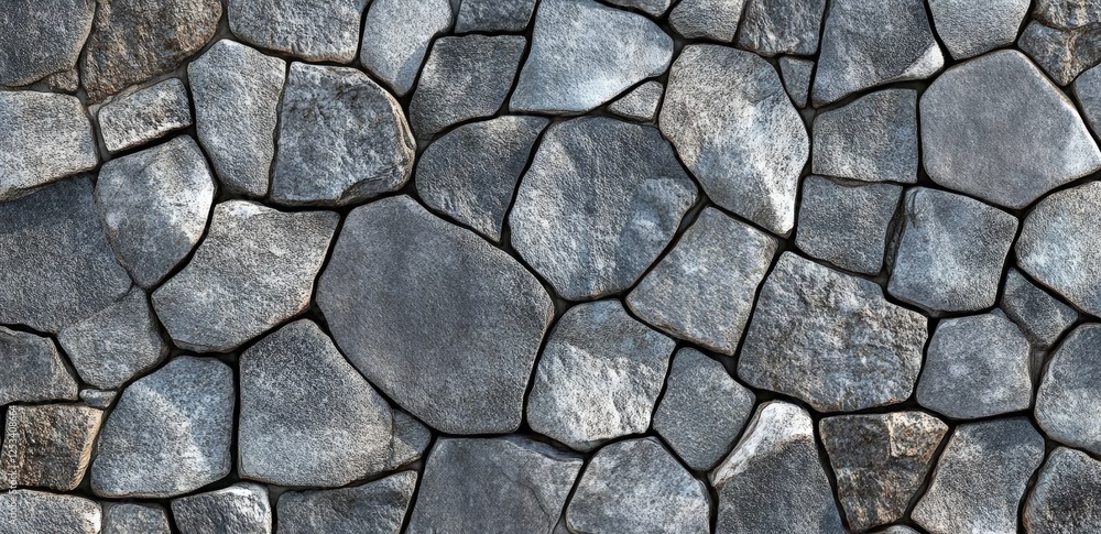 Poster gray cobblestone wall or road background texture. tileable grungy natural rock and stone shaped path