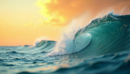 A surfer riding the waves and standing on the beach