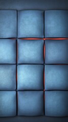 Naklejka premium Serene blue cushions arranged symmetrically subtly lit by warm orange glow. AI Generated