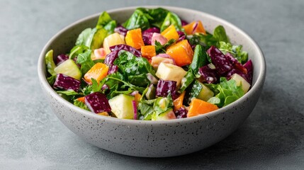 Colorful veggie salad bowl, healthy lunch, kitchen counter