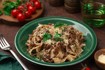 pasta with slow cooked beef ragout and cheese