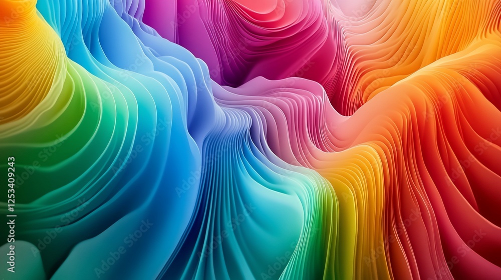 Poster abstract layered rainbow flowing waves background with vibrant smooth transition colors and elegant 