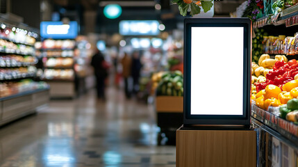 Blank Supermarket Digital Signage Mockup Modern Grocery Store Display Advertising food sales aisle  