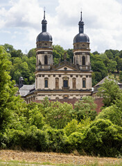 Obraz premium Schoental Monastery with a view of the church with two church towers in the Hohenlohe district