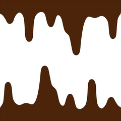 Chocolate dripped. Sweet flowing liquid food with splashes and drops caramel cacao vector realistic pictures. Brown liquid dessert, sweet drip melt