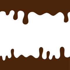 Chocolate dripped. Sweet flowing liquid food with splashes and drops caramel cacao vector realistic pictures. Brown liquid dessert, sweet drip melt