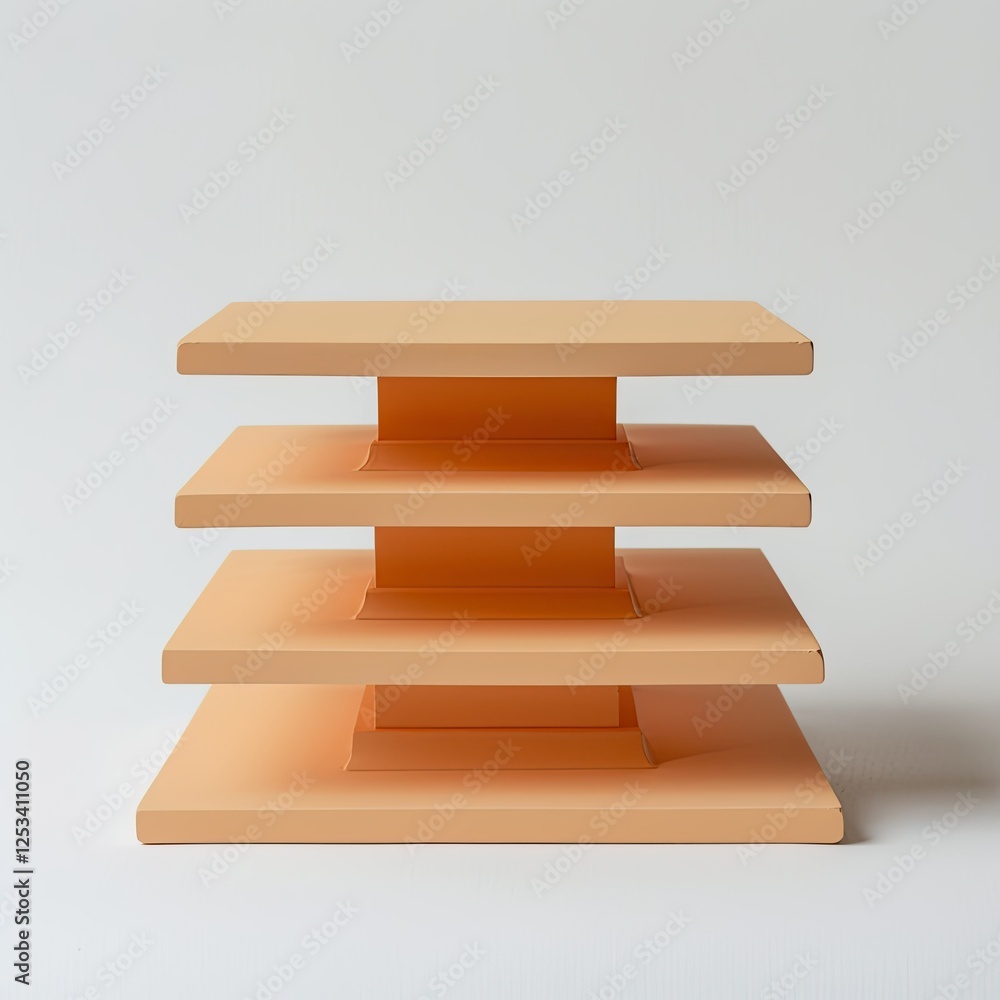 Poster a minimalist, stacked shelf design in soft peach tones, ideal for organizing or displaying items. is
