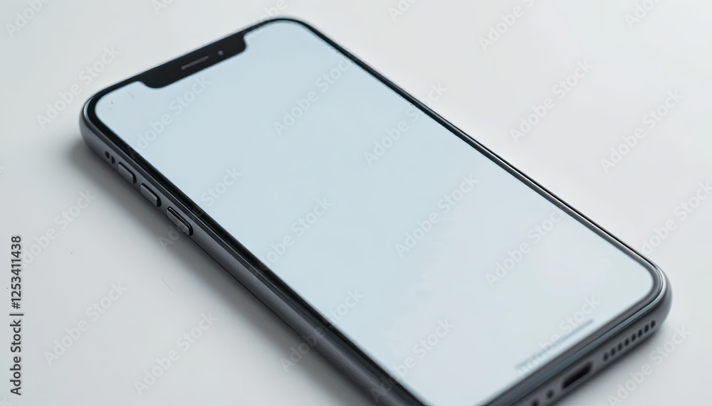 Poster a smartphone with a completely blank screen lies on a smooth surface, highlighting its sleek design 