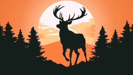 Graphic black silhouettes of wild deers – and roe deer