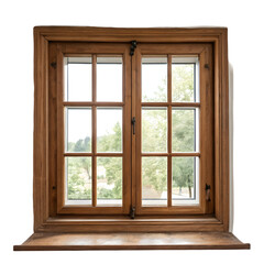 Fototapeta premium Rustic weathered wooden window frame with panes isolated