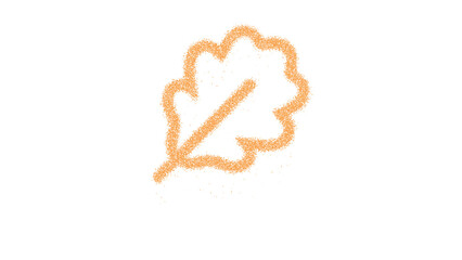 Icon leaf oak is made of yellow grains of sand. Some grains of sand fall down. Transparent background. Black