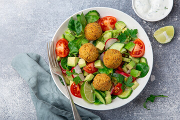 Vegan falafel and vegetables salad