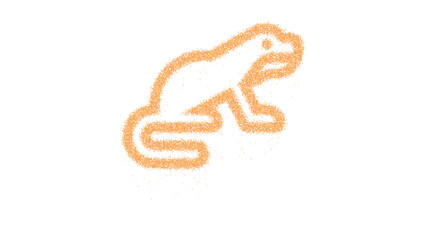 Icon otter is made of yellow grains of sand. Some grains of sand fall down. Transparent background. Black