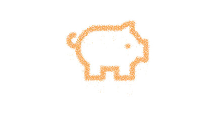 Icon pig is made of yellow grains of sand. Some grains of sand fall down. Transparent background. Black