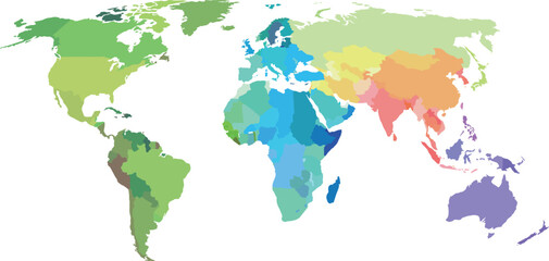A colorful world map.Vector map on white background.