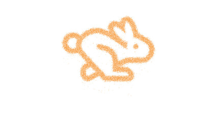 Icon rabbit fast is made of yellow grains of sand. Some grains of sand fall down. Transparent background. Black