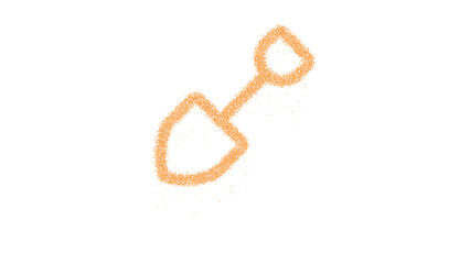 Icon shovel is made of yellow grains of sand. Some grains of sand fall down. Transparent background. Black