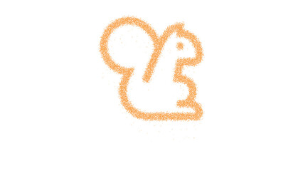 Icon squirrel is made of yellow grains of sand. Some grains of sand fall down. Transparent background. Black