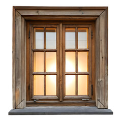 Obraz premium Rustic weathered wooden window frame with panes isolated
