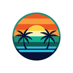 Retro Sunset Beach Scene